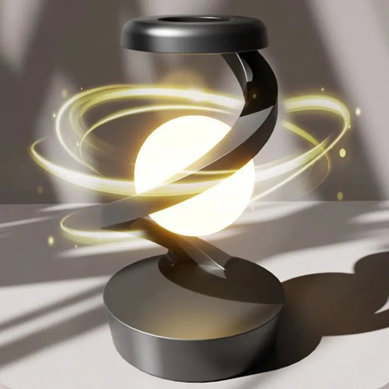 LED Moon Mood Light Suspended Rotating RGB Atmosphere Desk Lamp with Wireless Mobile Charging