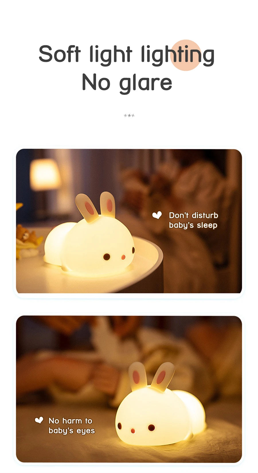 Touch Sensor RGB LED Rabbit Night Light 16 Colors USB Rechargeable Silicone Bunny Lamp