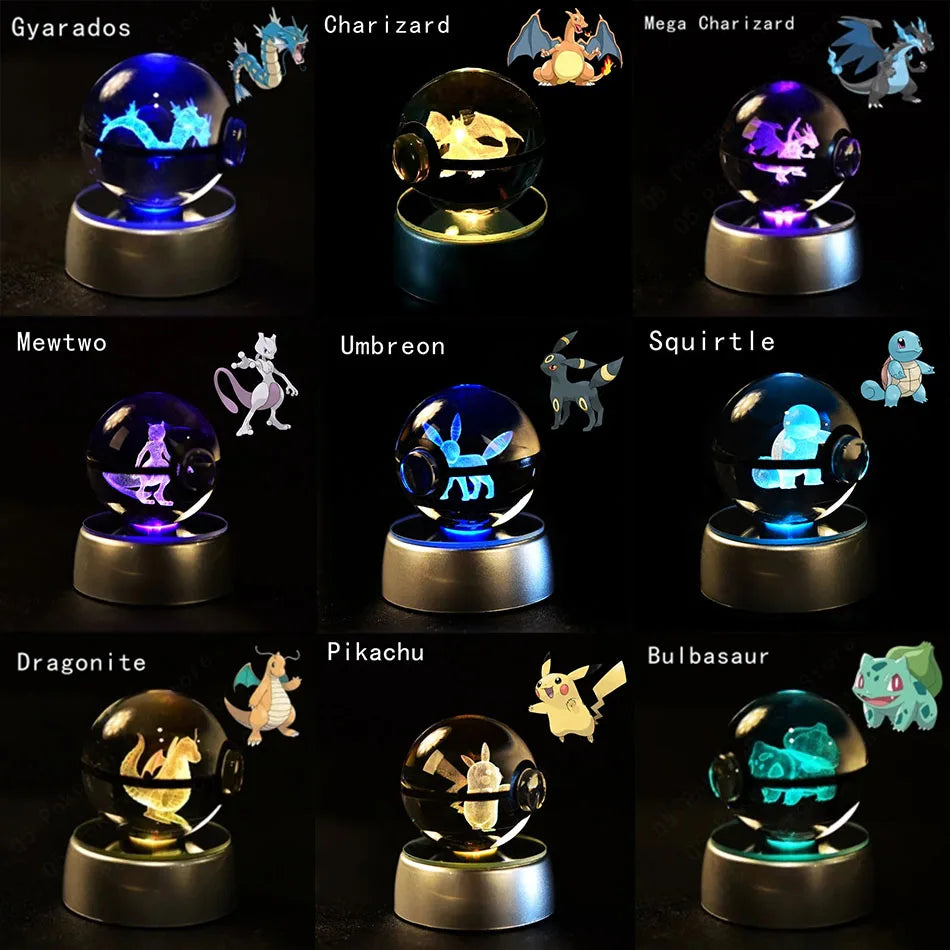Pokemon 3D Crystal Ball Lamp Base Pokeball 3D Pokemon Glass Ball