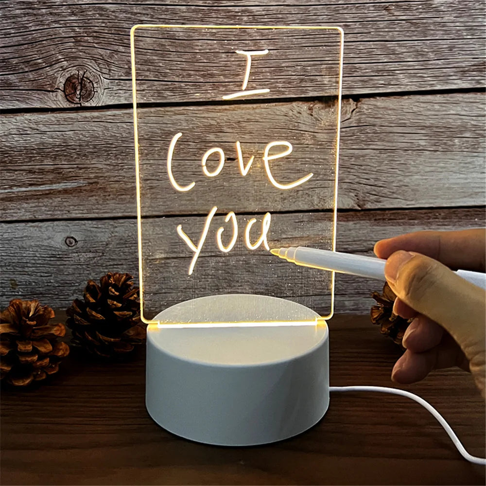 Personalized LED Lamp Acrylic Message Note Board Erasable USB Board Bedroom Night Light