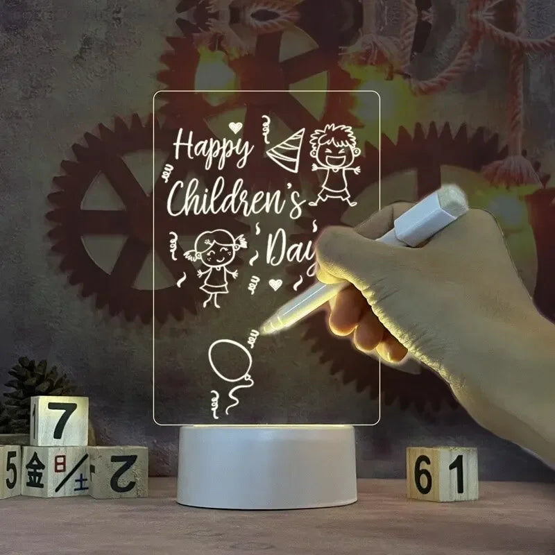 Personalized LED Lamp Acrylic Message Note Board Erasable USB Board Bedroom Night Light