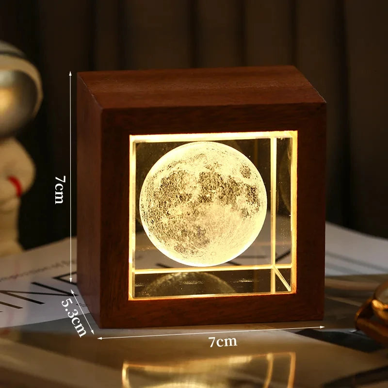 3D Creative Sculpture Cube Crystal Cube Wooden Frame Night Light
