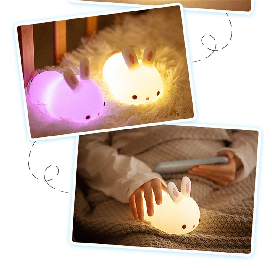 Touch Sensor RGB LED Rabbit Night Light 16 Colors USB Rechargeable Silicone Bunny Lamp