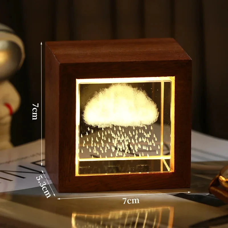 3D Creative Sculpture Cube Crystal Cube Wooden Frame Night Light
