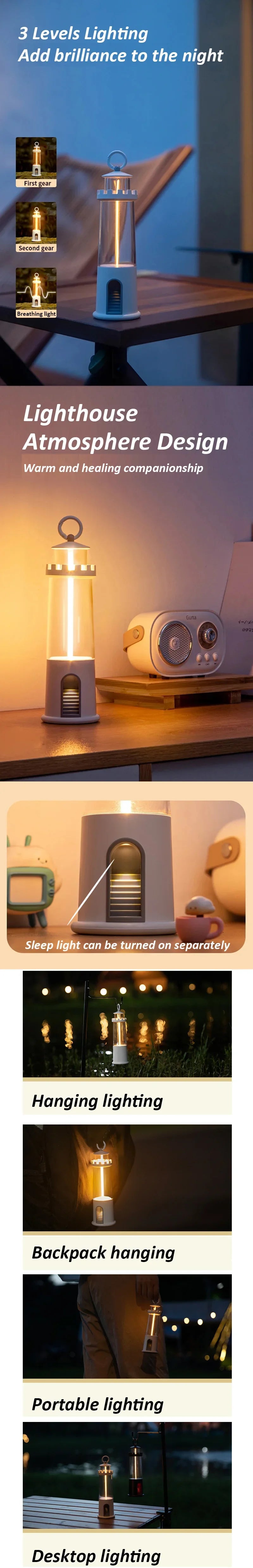 Lighthouse Ambient Light Moon Projection Night Lights Remote Control Bluetooth Music