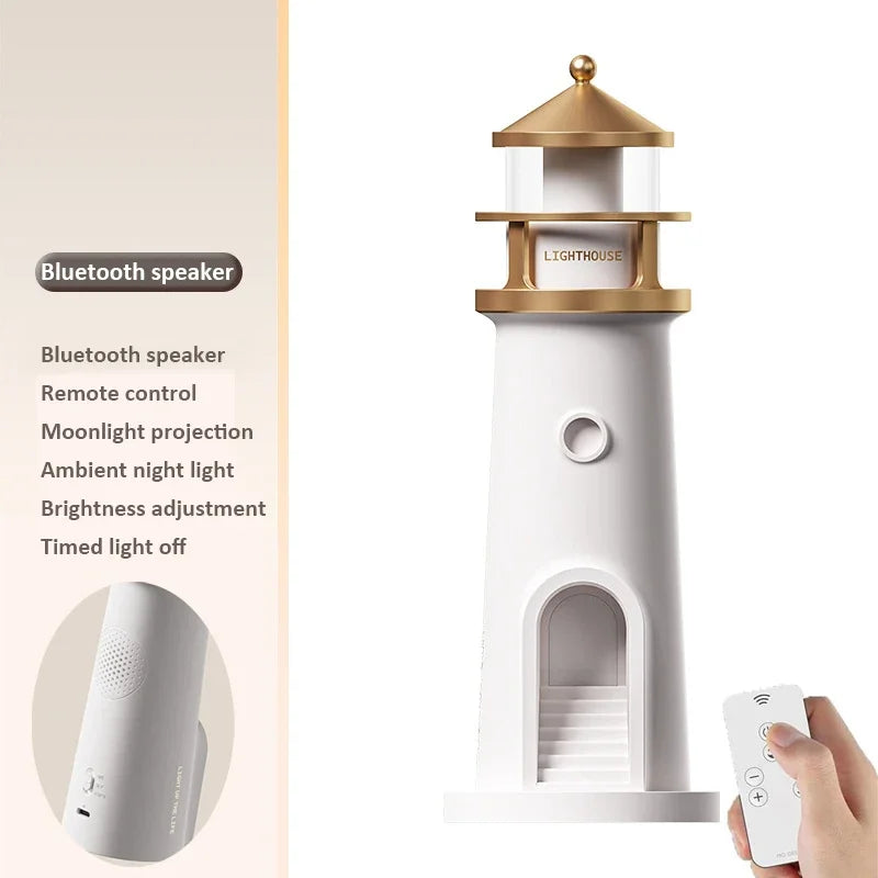 Lighthouse Ambient Light Moon Projection Night Lights Remote Control Bluetooth Music