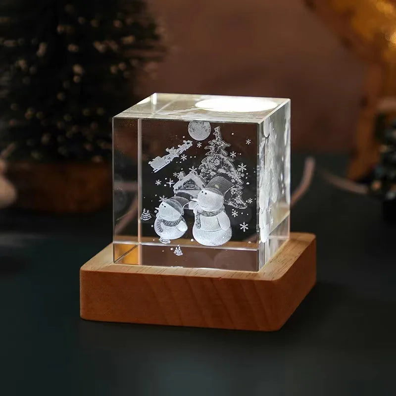 Crystal 3D Galaxy Starry Sky Cube 4/6 Cm Small Night Light Wooden Luminous Base
