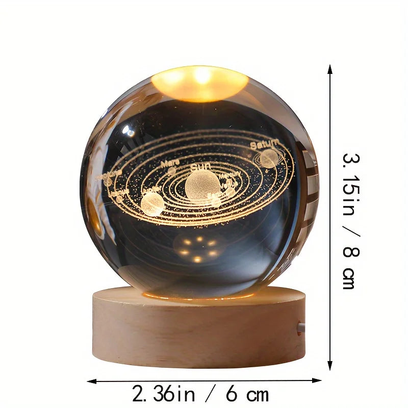 Crystal Ball Night Light Laser Engraved Birthday Gift Glass Sphere Home Desktop Decoration with Wooden USB Base
