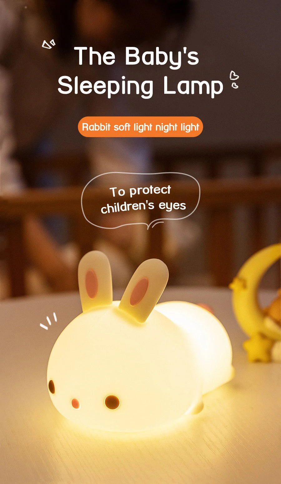 Touch Sensor RGB LED Rabbit Night Light 16 Colors USB Rechargeable Silicone Bunny Lamp