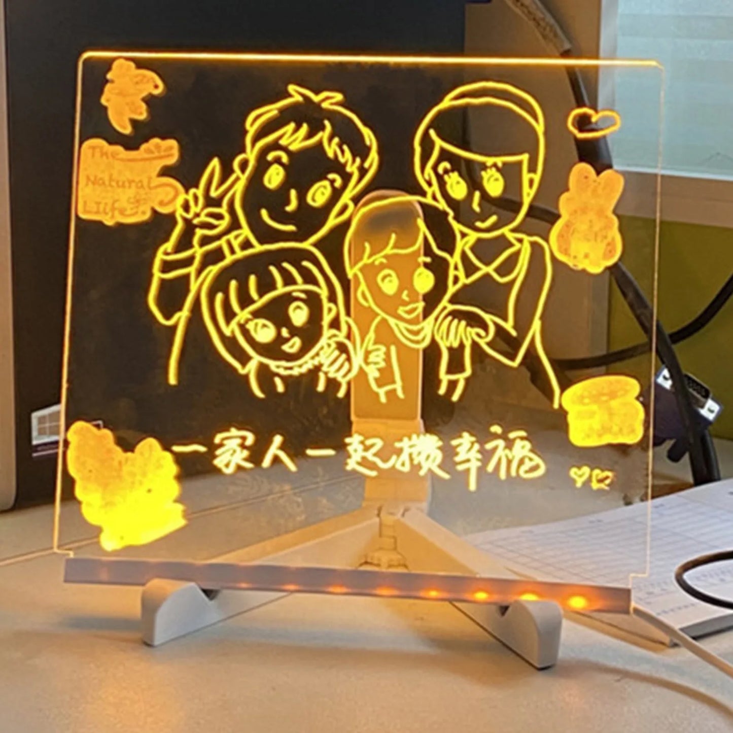 Handmade Erasable Painted Acrylic Doodle Diy Notepad Message Board Led Glass night light
