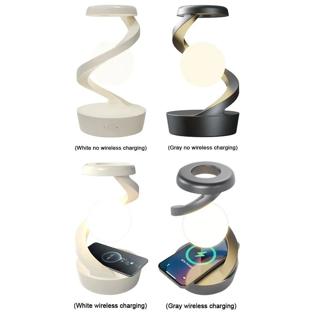 LED Moon Mood Light Suspended Rotating RGB Atmosphere Desk Lamp with Wireless Mobile Charging