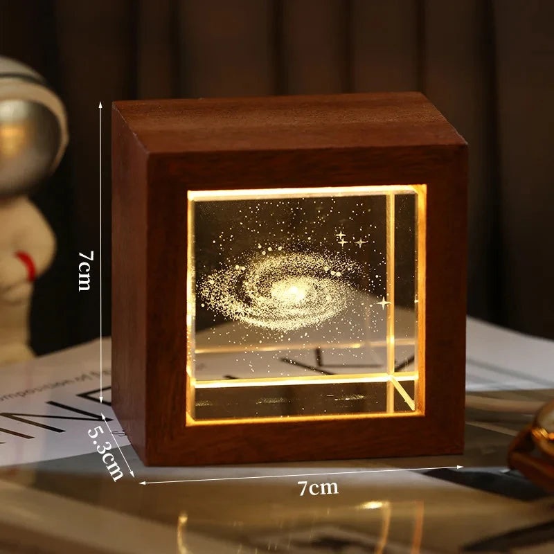 3D Creative Sculpture Cube Crystal Cube Wooden Frame Night Light