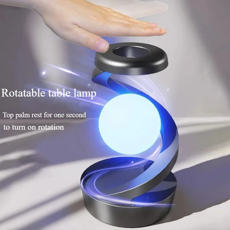 LED Moon Mood Light Suspended Rotating RGB Atmosphere Desk Lamp with Wireless Mobile Charging