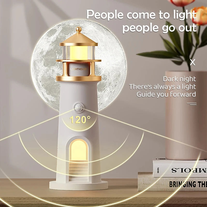 Lighthouse Ambient Light Moon Projection Night Lights Remote Control Bluetooth Music