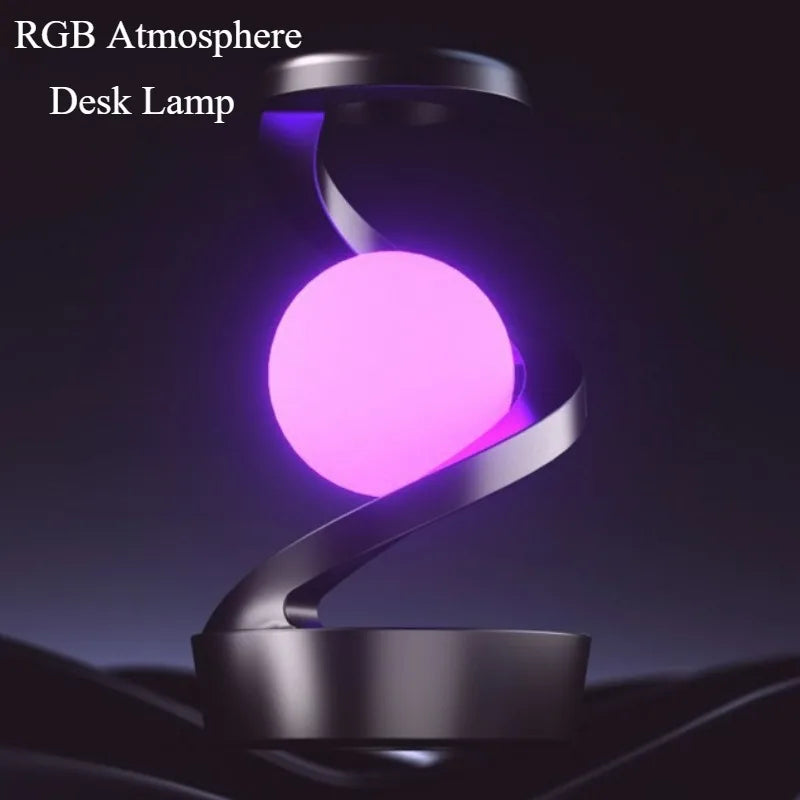 LED Moon Mood Light Suspended Rotating RGB Atmosphere Desk Lamp with Wireless Mobile Charging