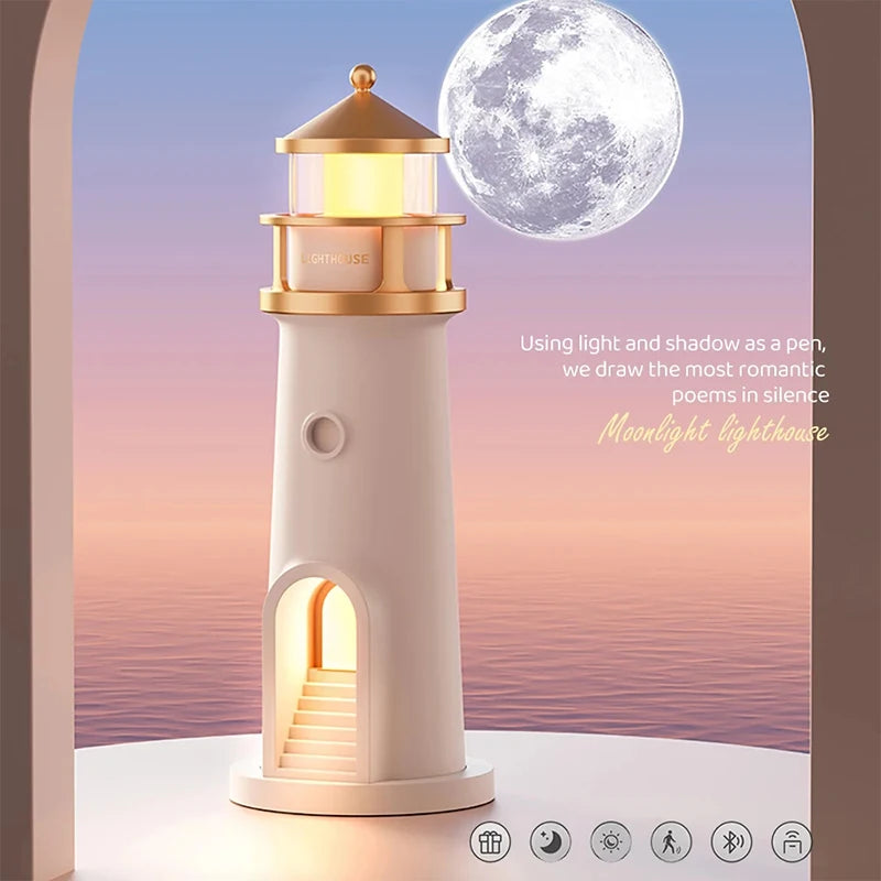 Lighthouse Ambient Light Moon Projection Night Lights Remote Control Bluetooth Music
