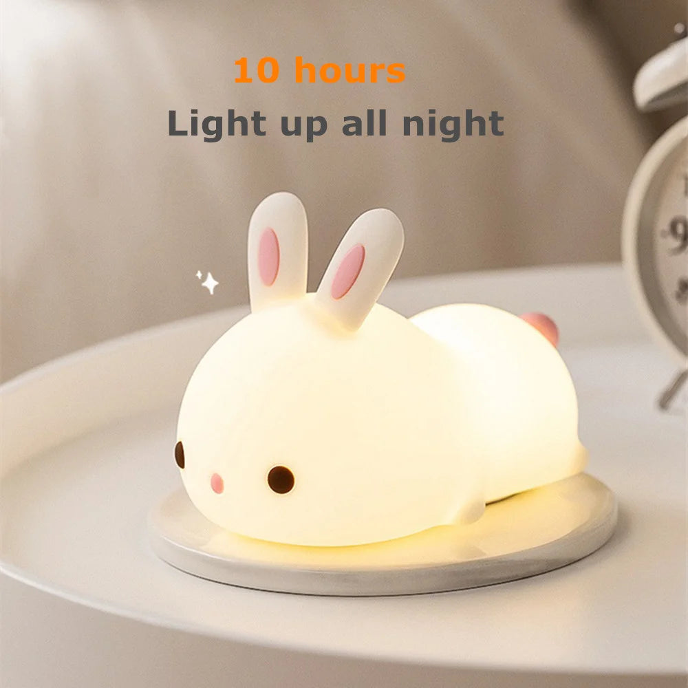 Touch Sensor RGB LED Rabbit Night Light 16 Colors USB Rechargeable Silicone Bunny Lamp