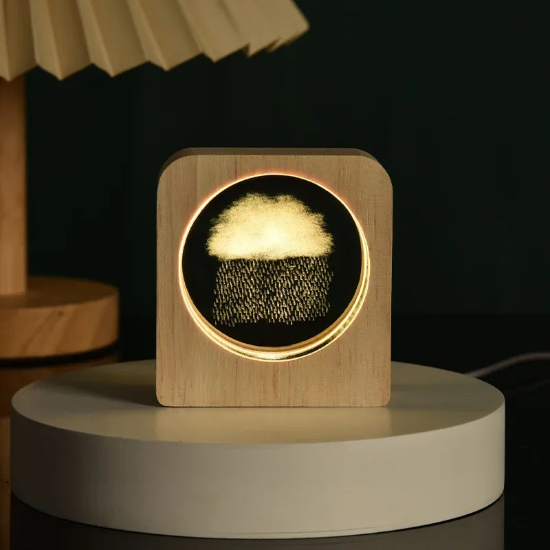 Creative 3D starry crystal Glass Craft Decoration Wooden Base Galaxy