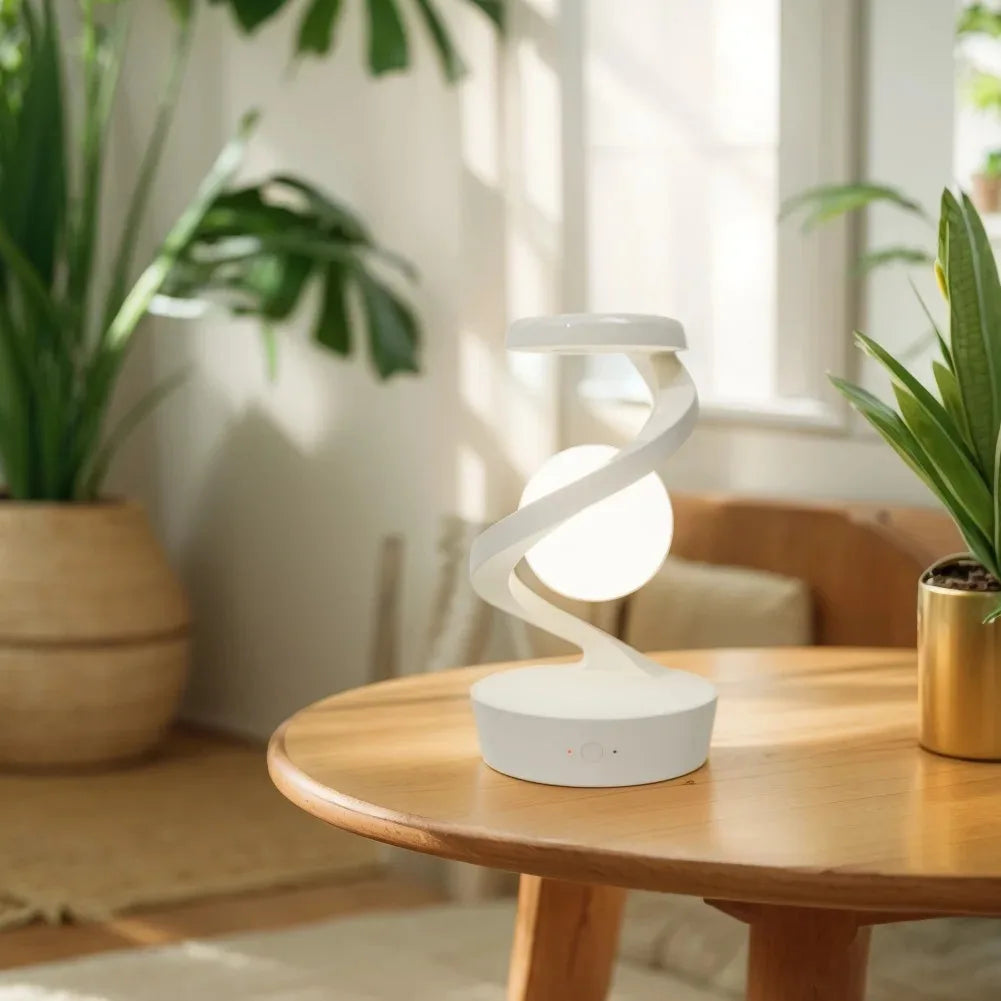 LED Moon Mood Light Suspended Rotating RGB Atmosphere Desk Lamp with Wireless Mobile Charging