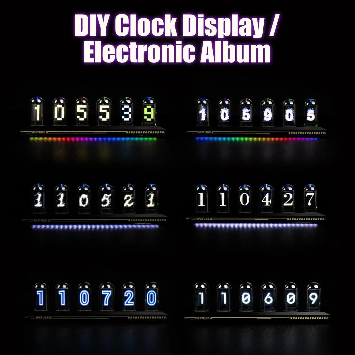 A Night Light DIY Nixie Tube Clock Kit Simulation, 3 Light Mode,