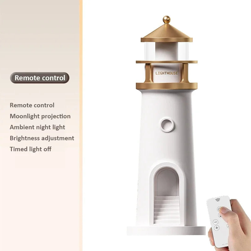 Lighthouse Ambient Light Moon Projection Night Lights Remote Control Bluetooth Music