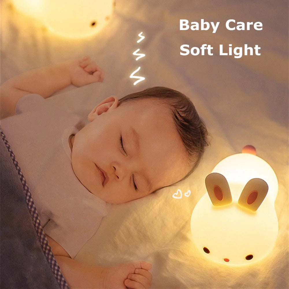 Touch Sensor RGB LED Rabbit Night Light 16 Colors USB Rechargeable Silicone Bunny Lamp