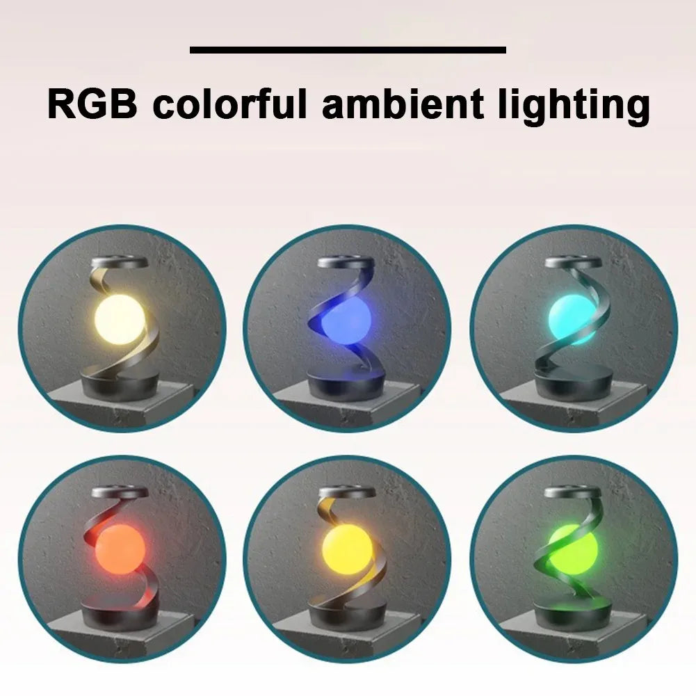 LED Moon Mood Light Suspended Rotating RGB Atmosphere Desk Lamp with Wireless Mobile Charging