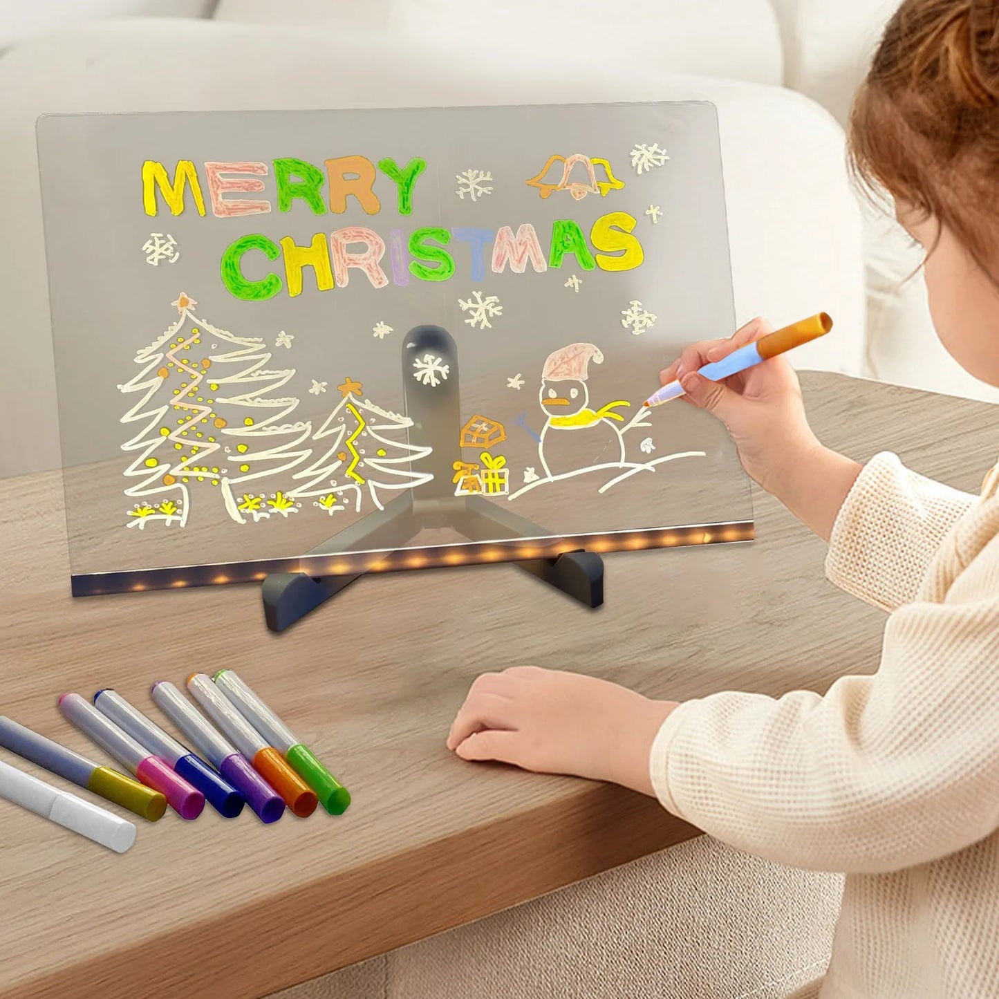 Handmade Erasable Painted Acrylic Doodle Diy Notepad Message Board Led Glass night light