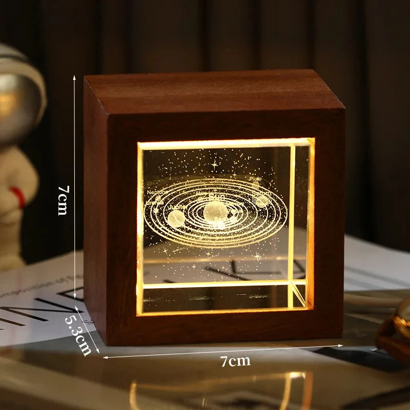 3D Creative Sculpture Cube Crystal Cube Wooden Frame Night Light