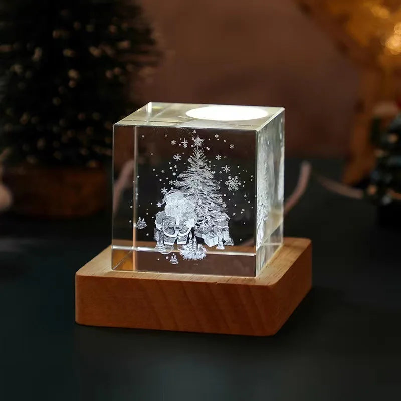 Crystal 3D Galaxy Starry Sky Cube 4/6 Cm Small Night Light Wooden Luminous Base