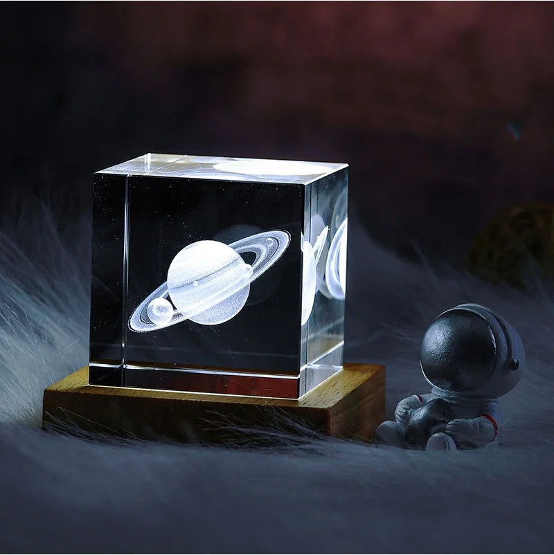Crystal 3D Galaxy Starry Sky Cube 4/6 Cm Small Night Light Wooden Luminous Base