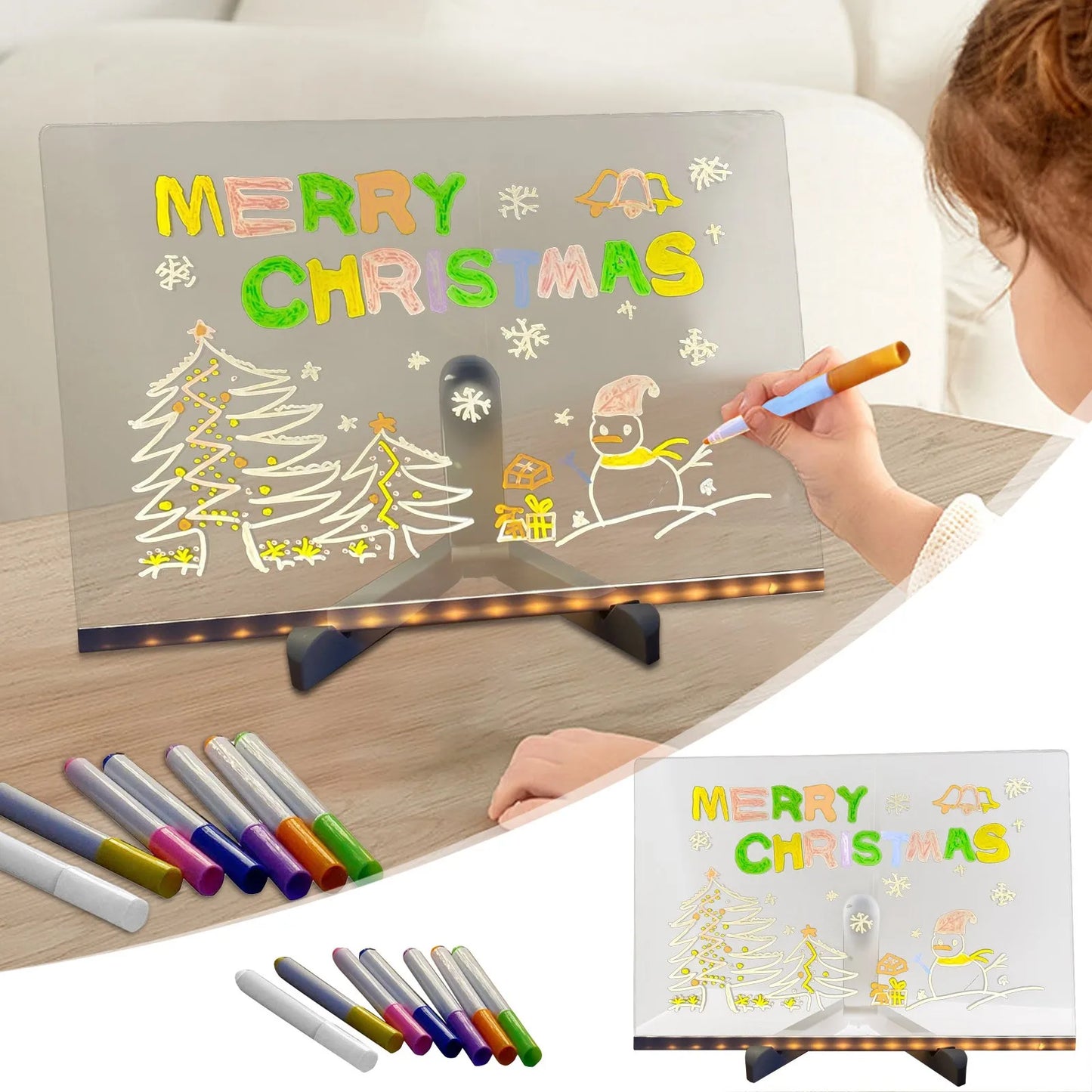 Handmade Erasable Painted Acrylic Doodle Diy Notepad Message Board Led Glass night light