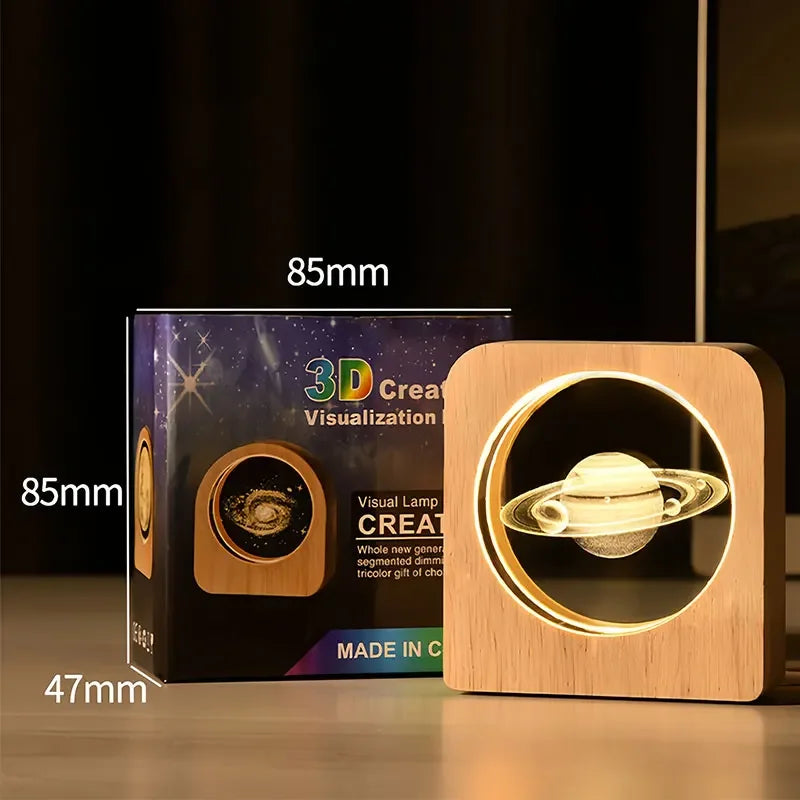 Creative 3D starry crystal Glass Craft Decoration Wooden Base Galaxy