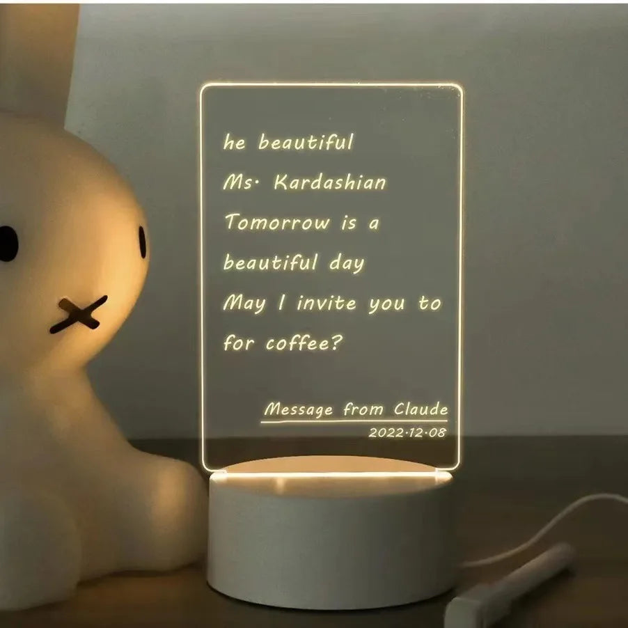 Personalized LED Lamp Acrylic Message Note Board Erasable USB Board Bedroom Night Light
