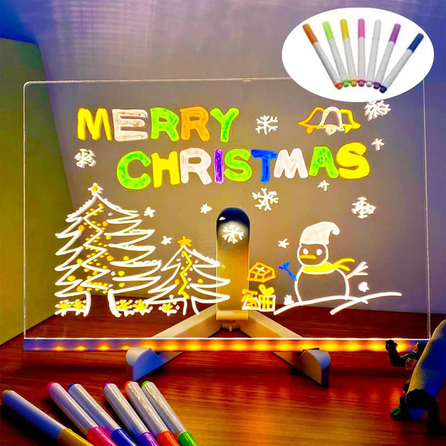 Handmade Erasable Painted Acrylic Doodle Diy Notepad Message Board Led Glass night light