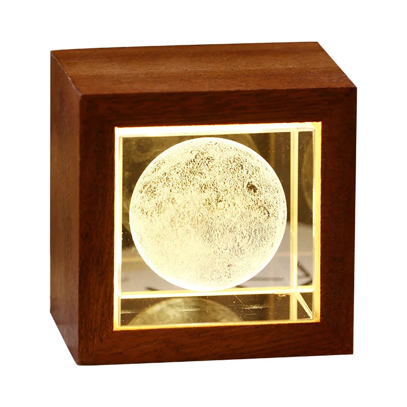 3D Creative Sculpture Cube Crystal Cube Wooden Frame Night Light