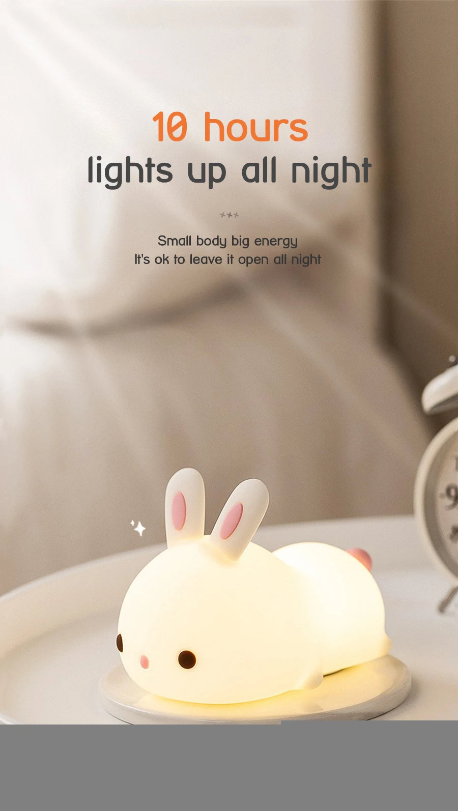 Touch Sensor RGB LED Rabbit Night Light 16 Colors USB Rechargeable Silicone Bunny Lamp