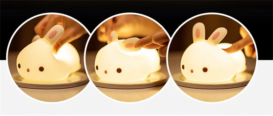 Touch Sensor RGB LED Rabbit Night Light 16 Colors USB Rechargeable Silicone Bunny Lamp