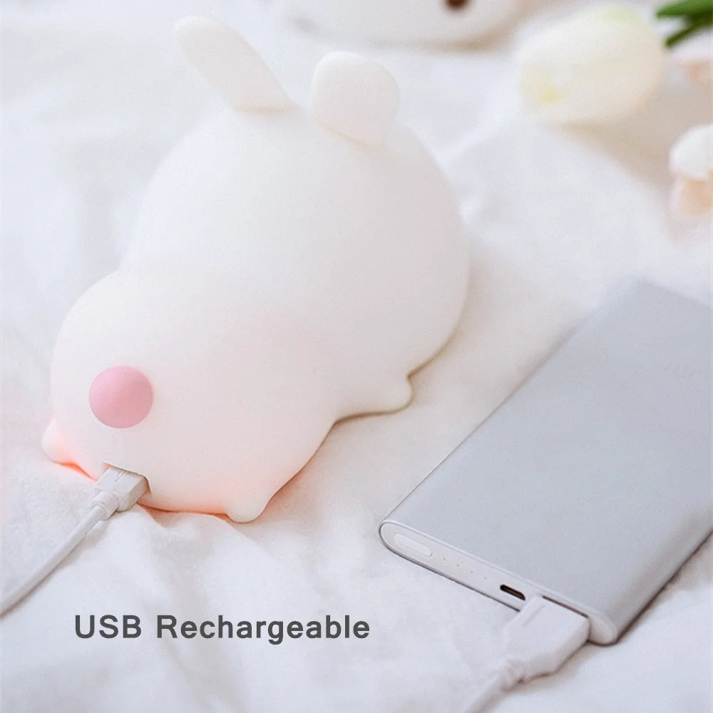 Touch Sensor RGB LED Rabbit Night Light 16 Colors USB Rechargeable Silicone Bunny Lamp