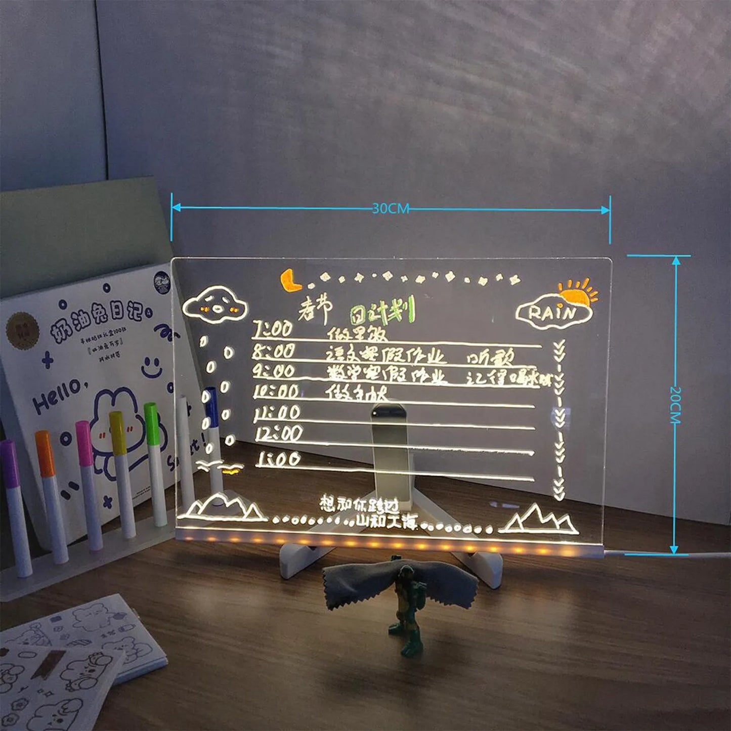 Handmade Erasable Painted Acrylic Doodle Diy Notepad Message Board Led Glass night light