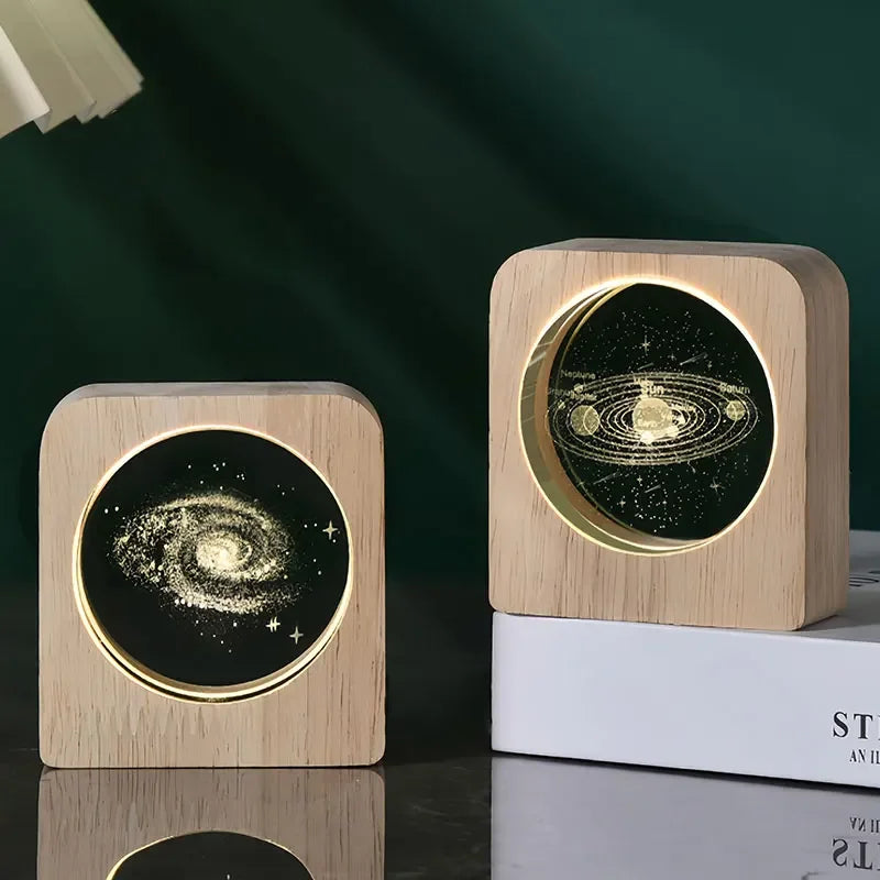 Creative 3D starry crystal Glass Craft Decoration Wooden Base Galaxy