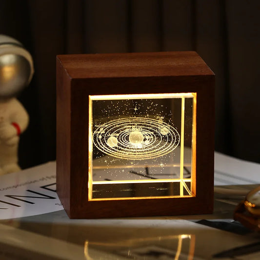 3D Creative Sculpture Cube Crystal Cube Wooden Frame Night Light