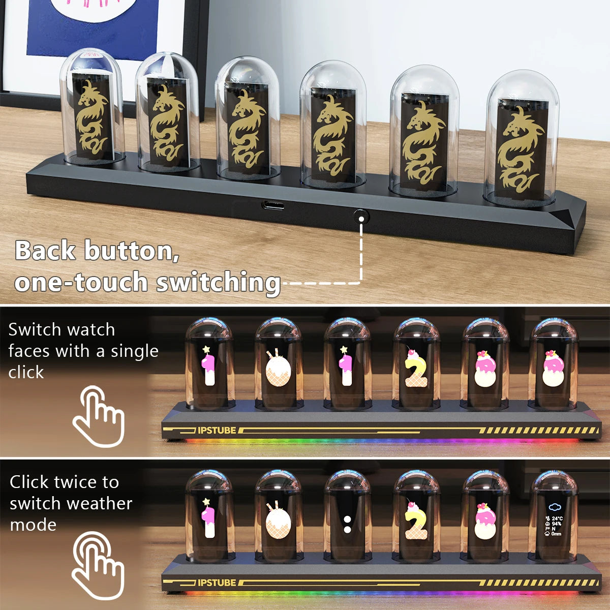 A Night Light DIY Nixie Tube Clock Kit Simulation, 3 Light Mode,