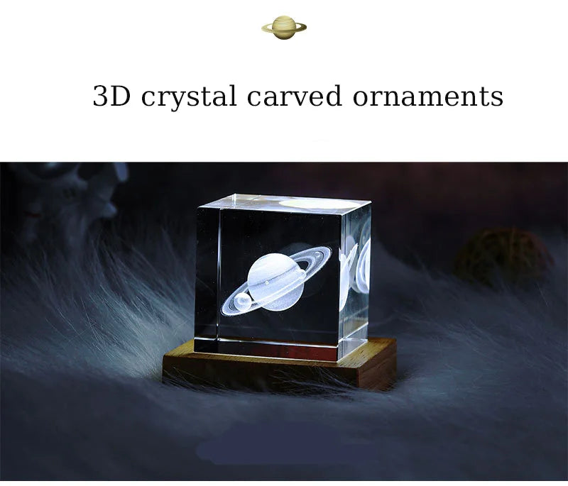 Crystal 3D Galaxy Starry Sky Cube 4/6 Cm Small Night Light  Wooden Luminous Base