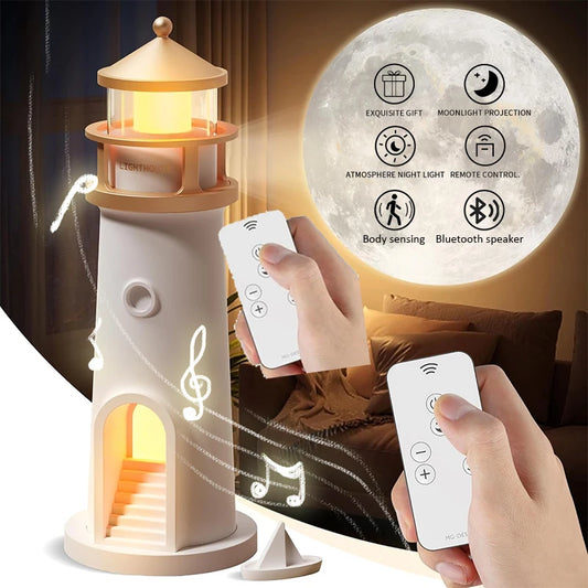 Lighthouse Ambient Light Moon Projection Night Lights Remote Control Bluetooth Music
