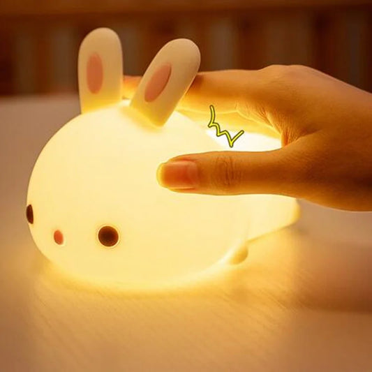 Touch Sensor RGB LED Rabbit Night Light 16 Colors USB Rechargeable Silicone Bunny Lamp