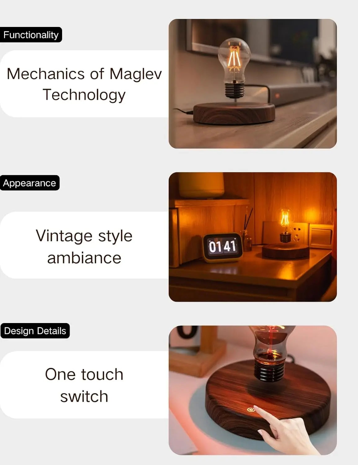Levitating LED Bulb Lamp, Magnetic Floatin 360 Degree Automatic Rotating Night Light