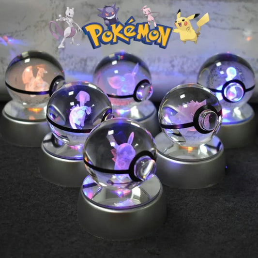 Pokemon 3D Crystal Ball  Lamp Base Pokeball 3D Pokemon Glass Ball