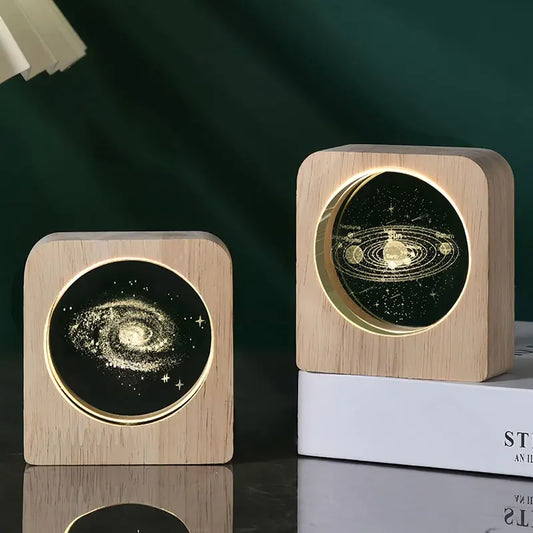 Creative 3D starry crystal Glass Craft Decoration Wooden Base Galaxy